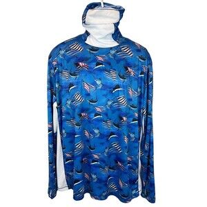 Reel Legends Shirt  Men's XL  Reel-Tek Gaiter Long Sleeve Top  Flag & Fish Print